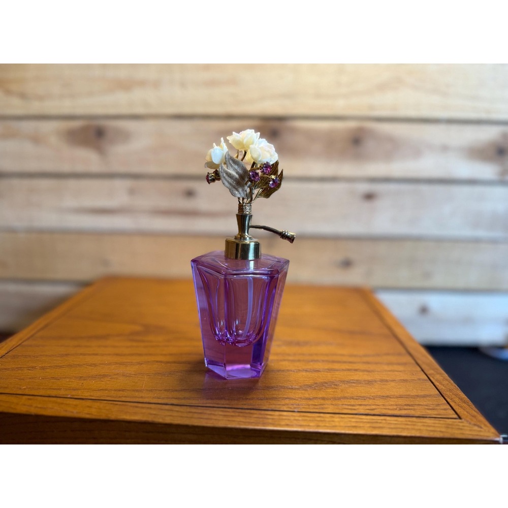 Vintage IRICE West Germany Purple Glass Perfume Atomizer Rose Top